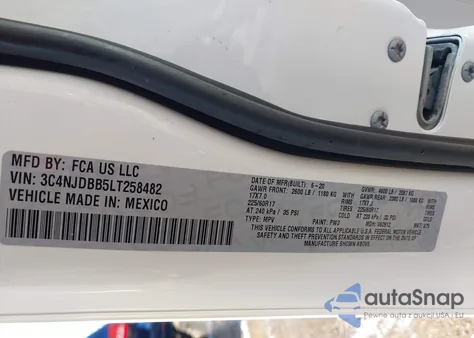 2020 Jeep Compass Sun And Safety 4X4 z USA, uszkodzony, nr VIN 3C4NJDBB5LT258482